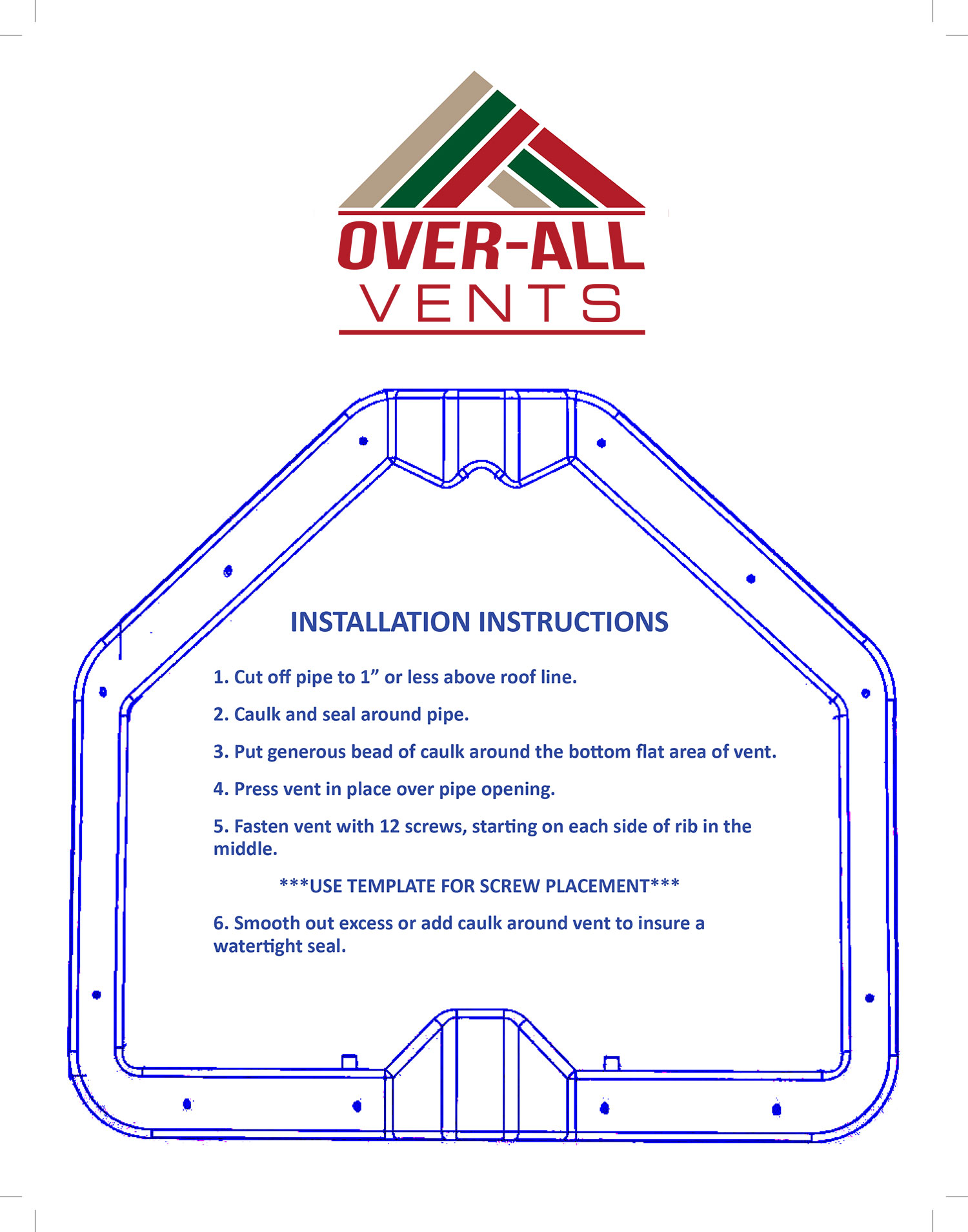 Instruction Sheet for installing the Over-all Vent